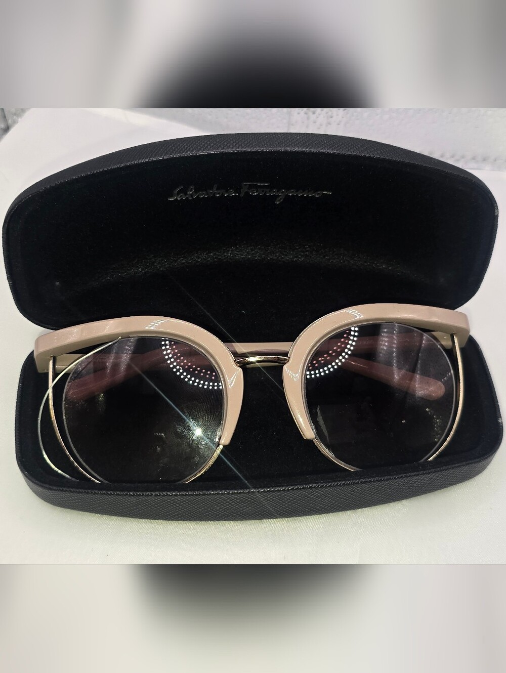 Salvatore Ferragamo SF909S 298 Beige Gold Round Cat Eye Sunglasses
